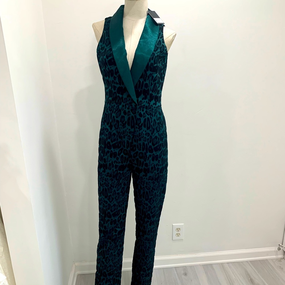 Stretch Leopard Sleeveless Tuxedo Jumpsuit